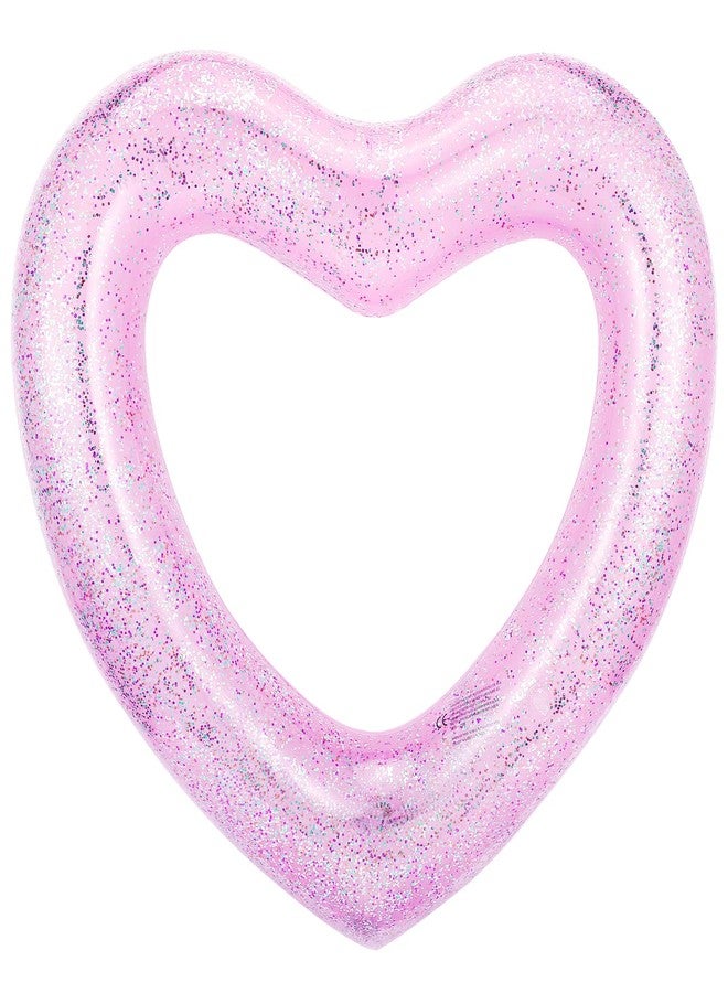 HeySplash Pool Floats, Adult Size Heart Inflatable Pool Floatie for Bachelorette Party, Swim Tube Rings, River Lake Beach Floaty, Wedding Bride Valentine Fun Toy Raft Lounge, Glitter Pink - Image 1